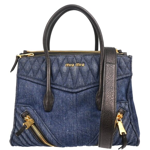 Miu Miu Blue Denim Biker 2way Handbag 58/F/208/RN1031 XX92063 - Picture 1 of 11